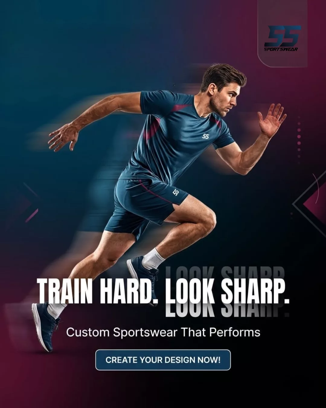 55 Sportswear Facebook ad: Speed, strength, and style, all in one.