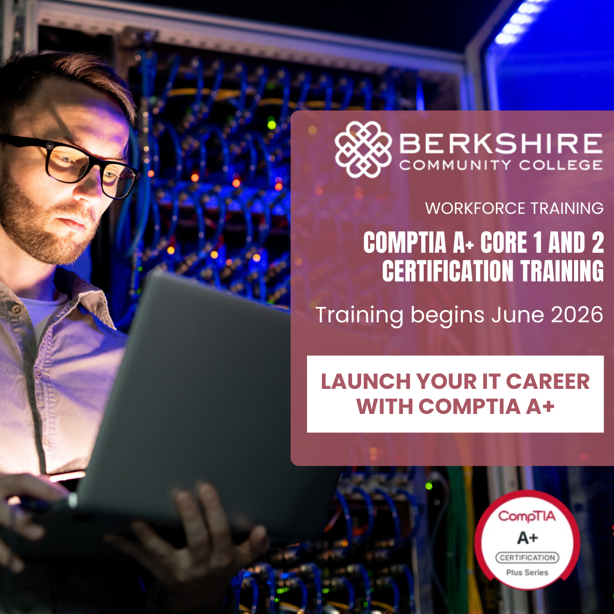 Berkshire Community College Facebook ad: Start Your Tech Career with CompTIA A+