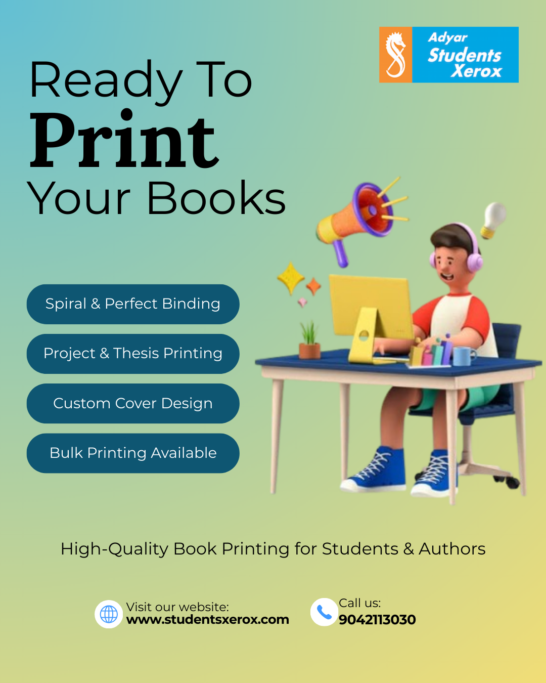 Adyar Students Xerox Online Printing Service Facebook ad: Print Your Book Professionally