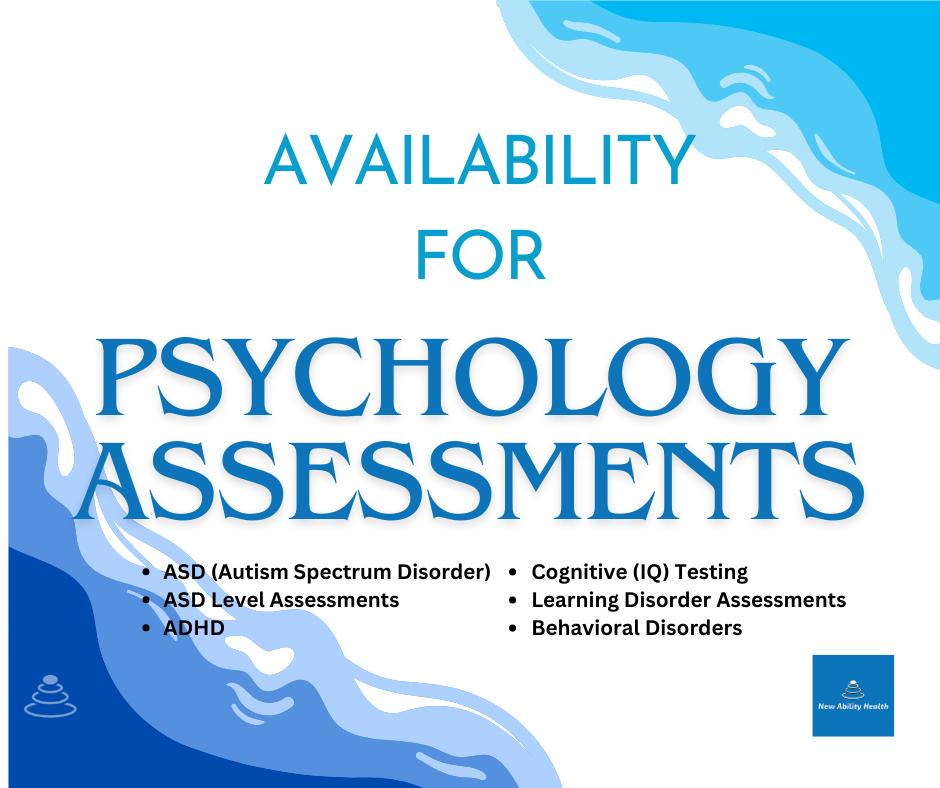 New Ability Health Facebook ad: New Availability for Psychology Assessments