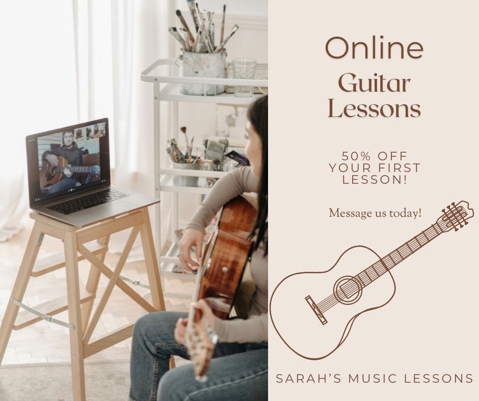 Sarah's Music Lessons Facebook ad: Now enrolling students for guitar lessons!