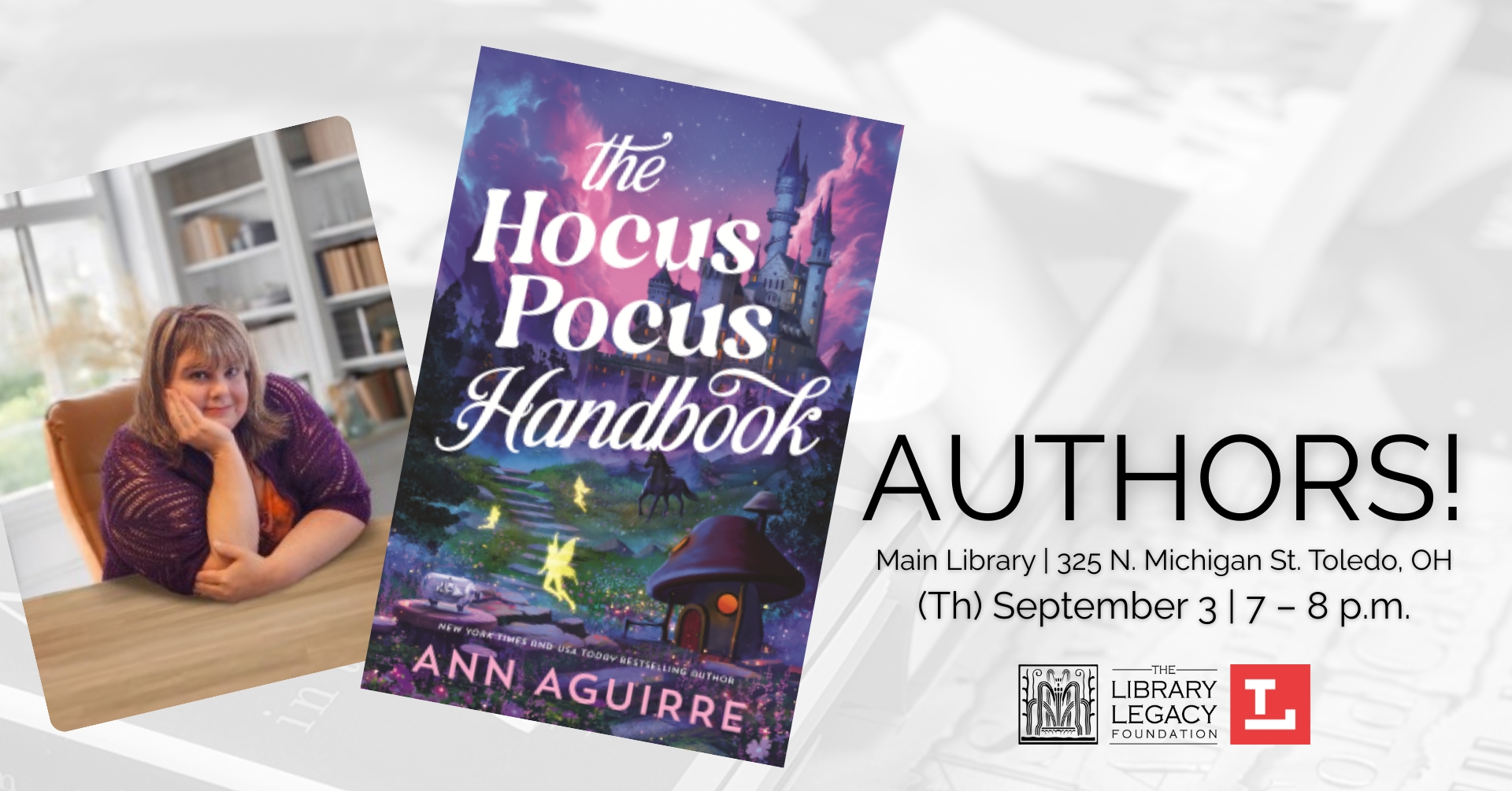 Library Legacy Foundation of the Toledo Lucas County Public Library Facebook ad: Authors! with Ann Aguirre