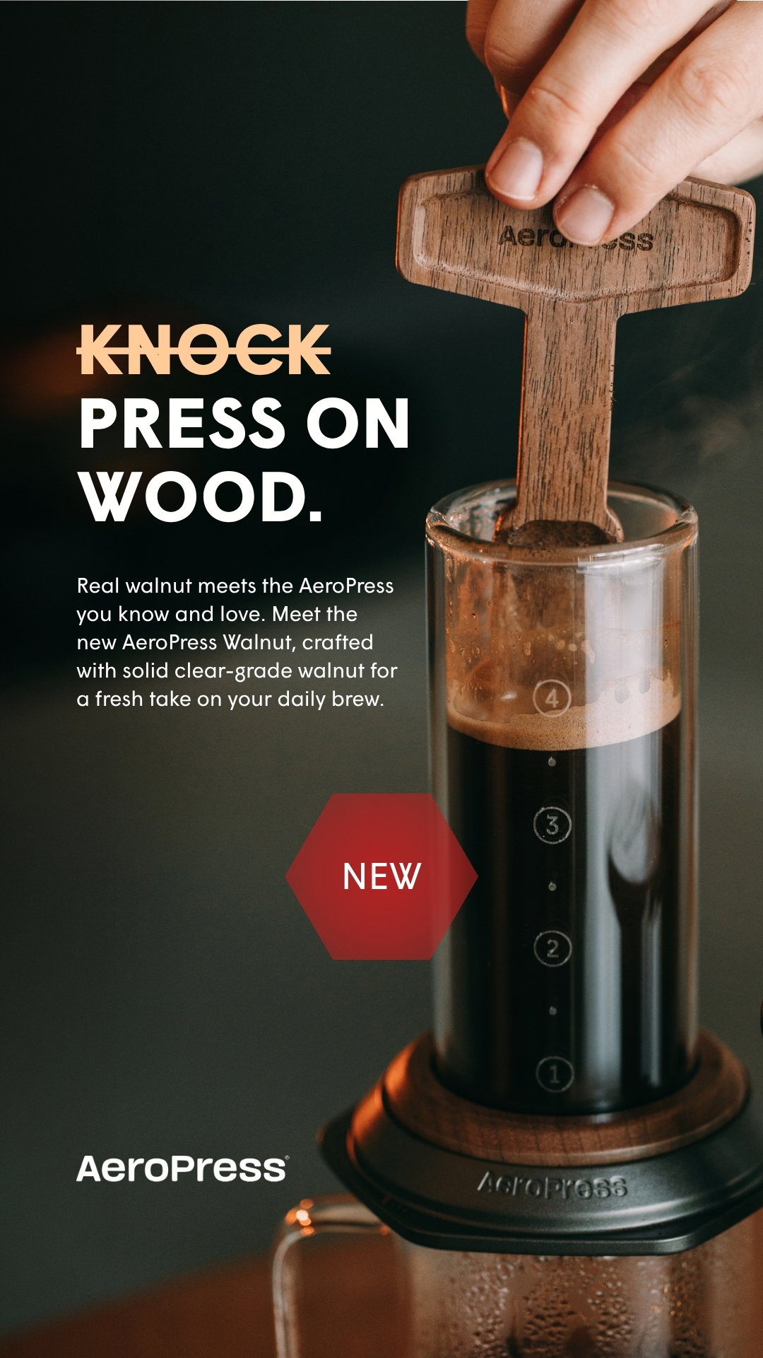 AeroPress Facebook ad: The New AeroPress Premium in Walnut