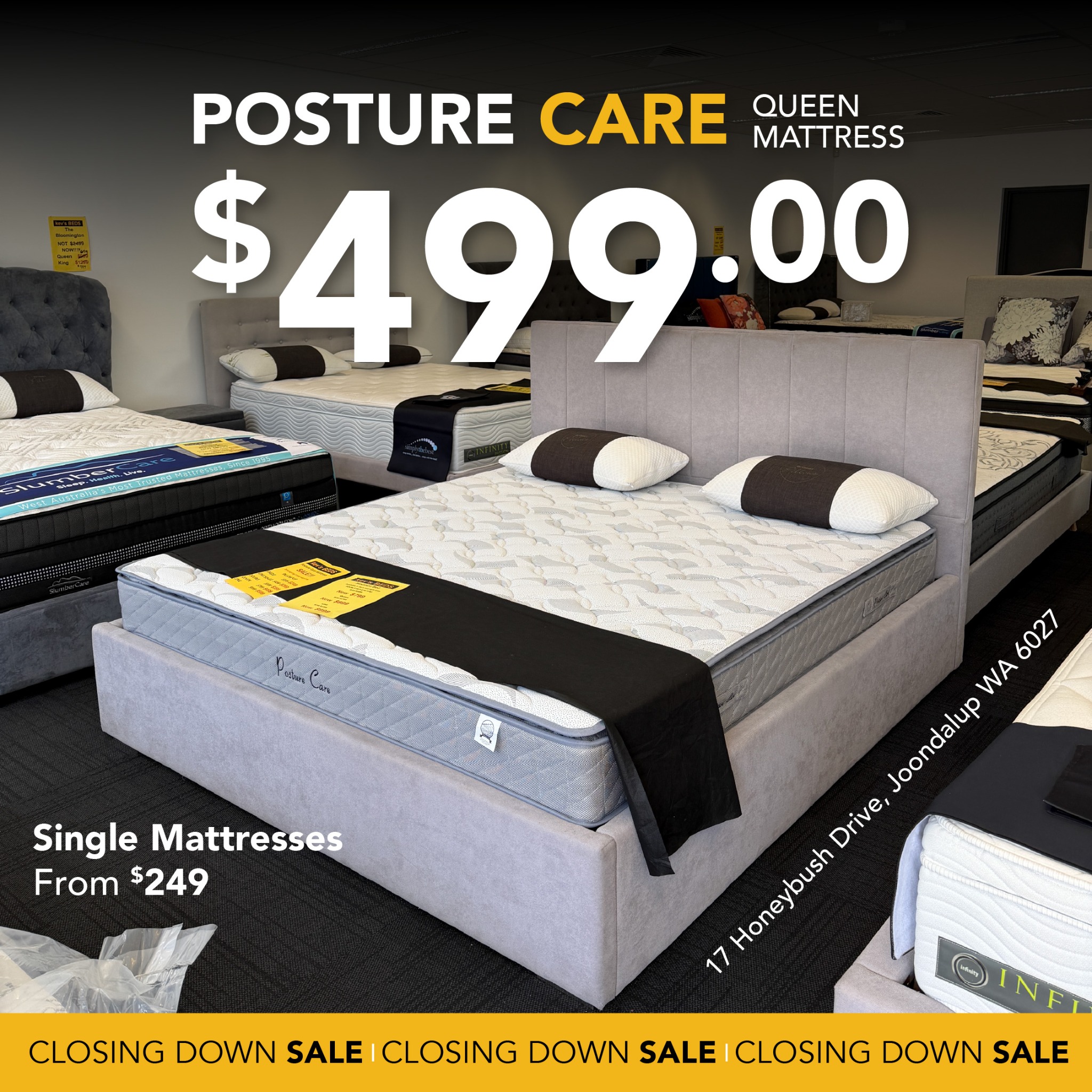 Kev's Beds Facebook ad: Beds & Mattresses CLOSING DOWN SALE!