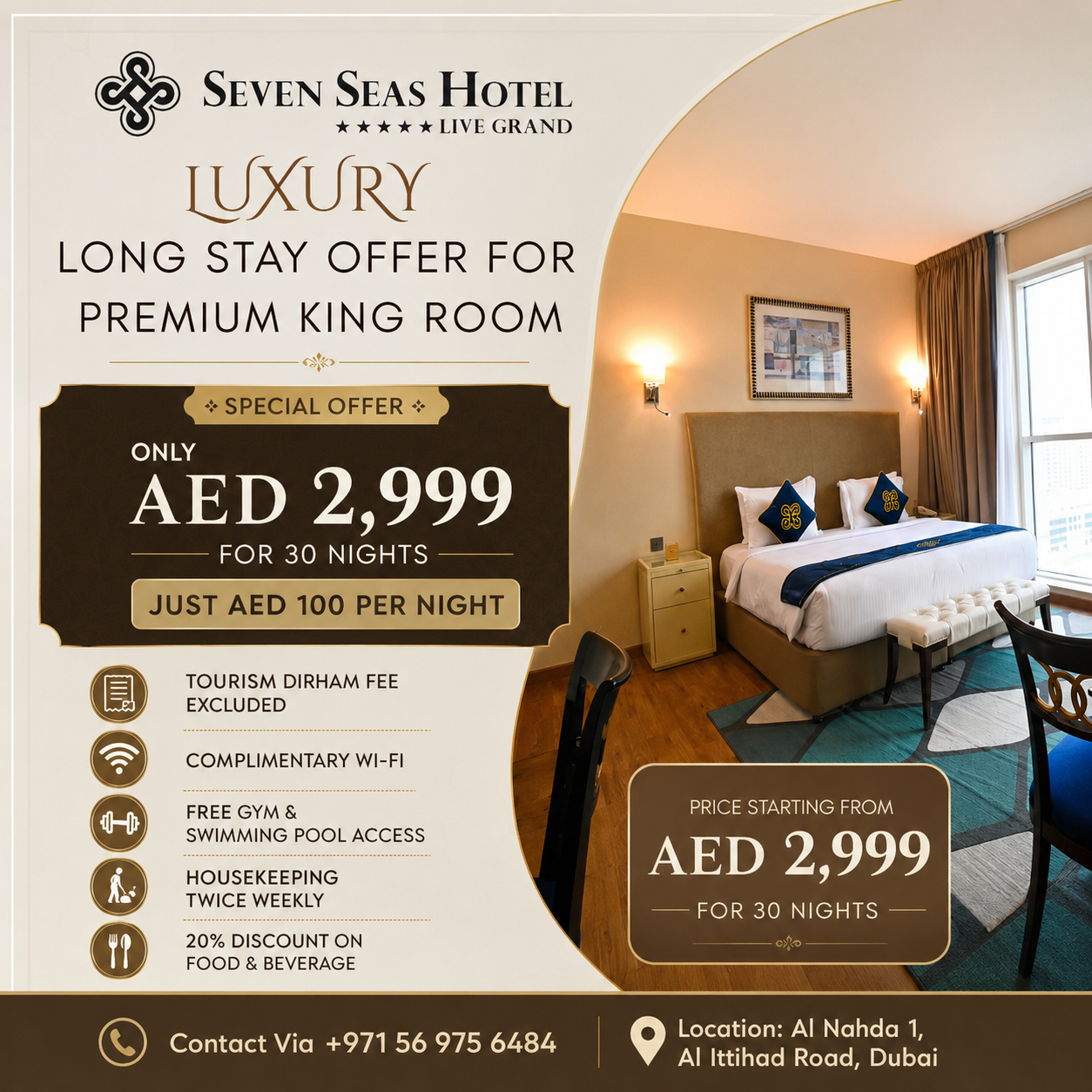 Seven Seas Hotel Facebook ad: Stay longer and save more at Seven Seas…