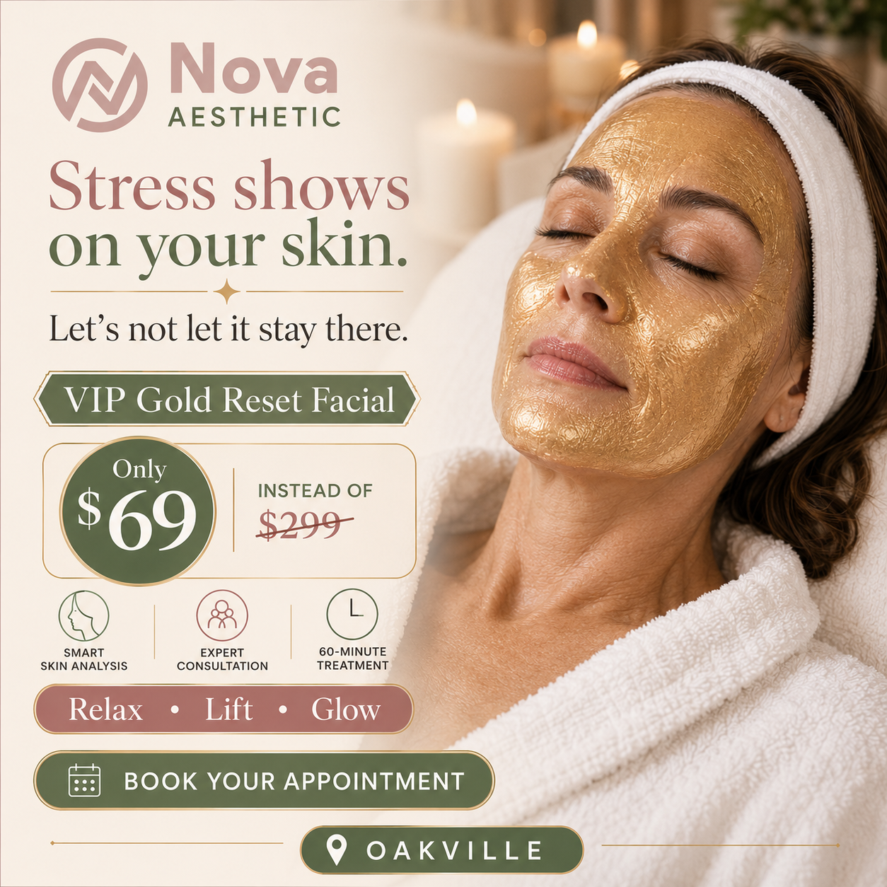 Nova Aesthetic Facebook ad: Appointments are limited. Book online and receive an…