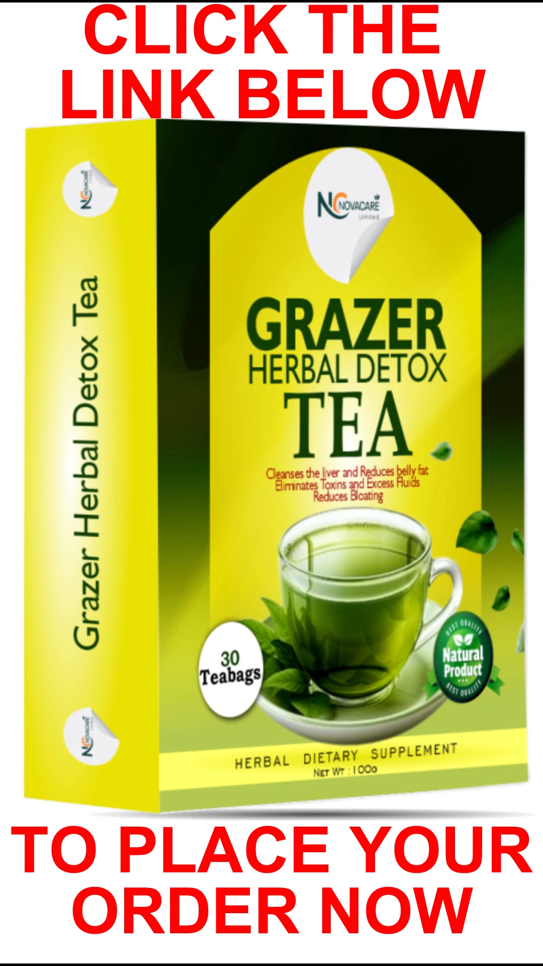 Nova Care Facebook ad: Omo, this tea dey work, click to get yours now.