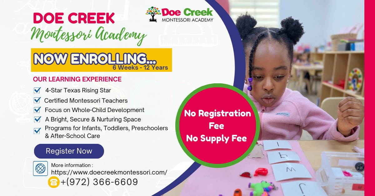 Doe Creek Montessori Academy Facebook ad: Now Enrolling for the New Year!