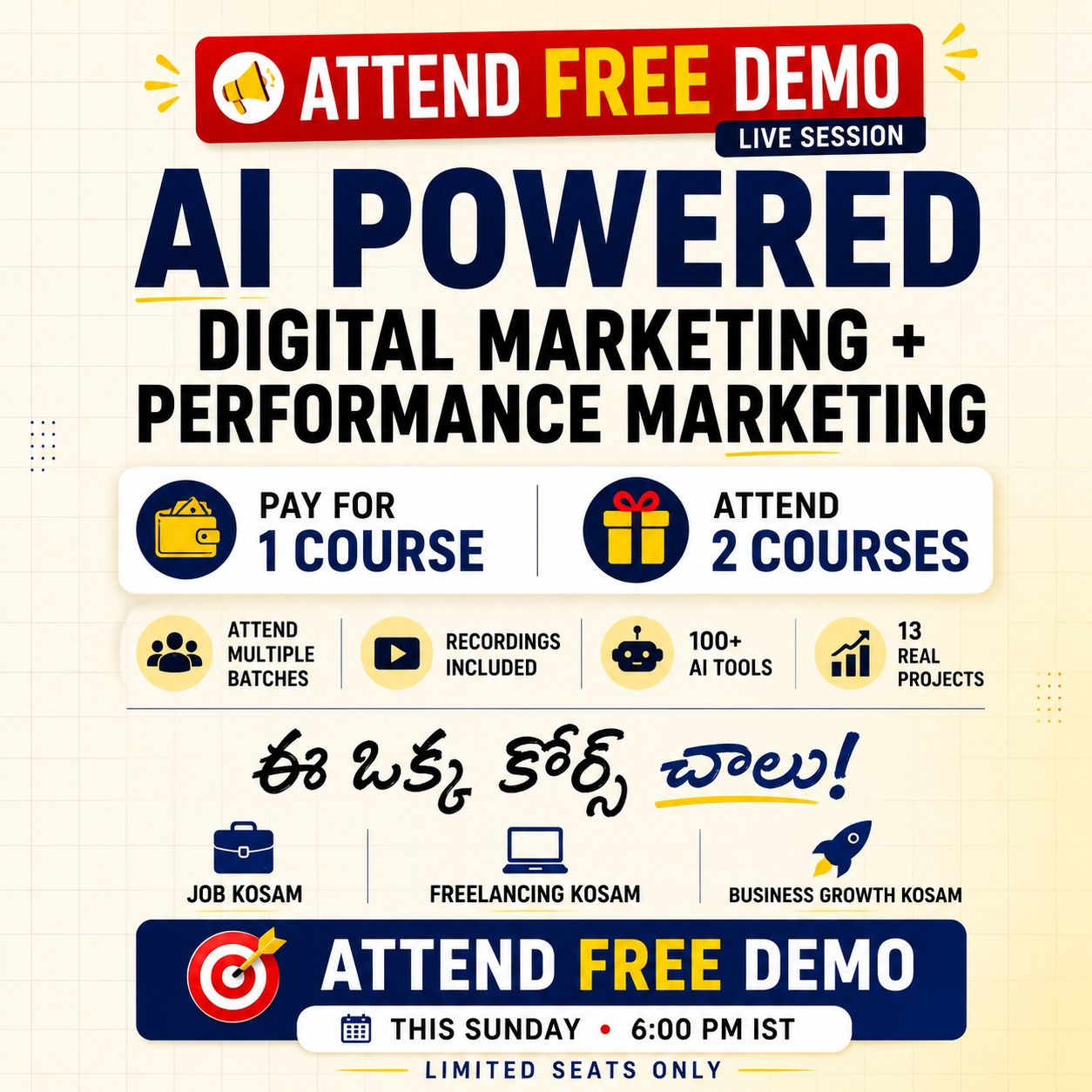 Ai Powered Digital Marketing Academy Facebook ad: Attend FREE AI Powered Digital Marketing Demo | Sunday 6 PM
