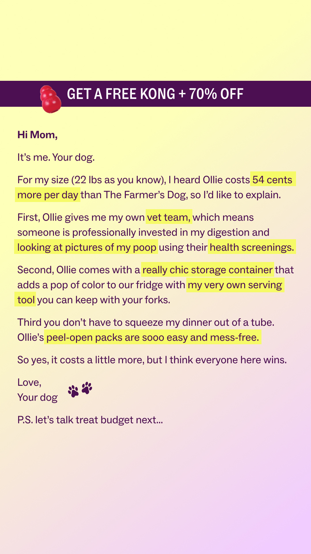 Ollie Facebook ad