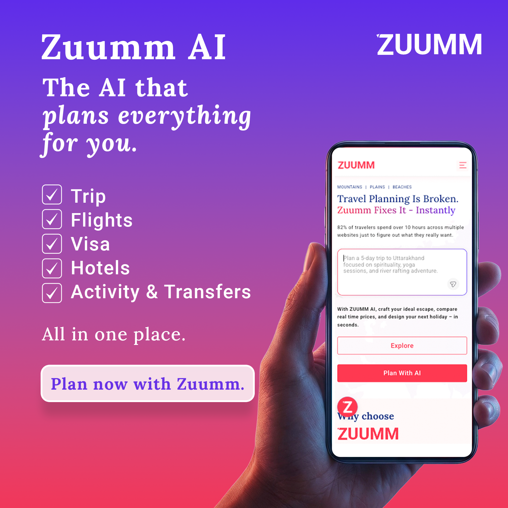 ZUUMM Facebook ad: Zuumm: Easy Plans, Easy Trips.