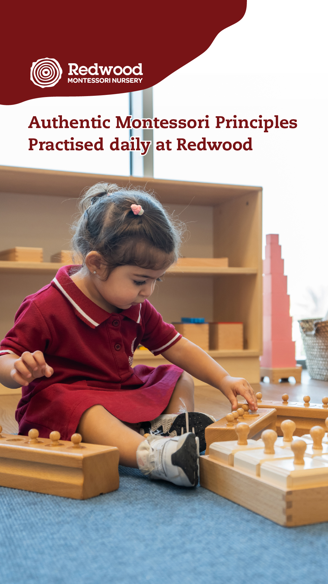 Redwood Montessori Nursery Facebook ad from May 8, 2026