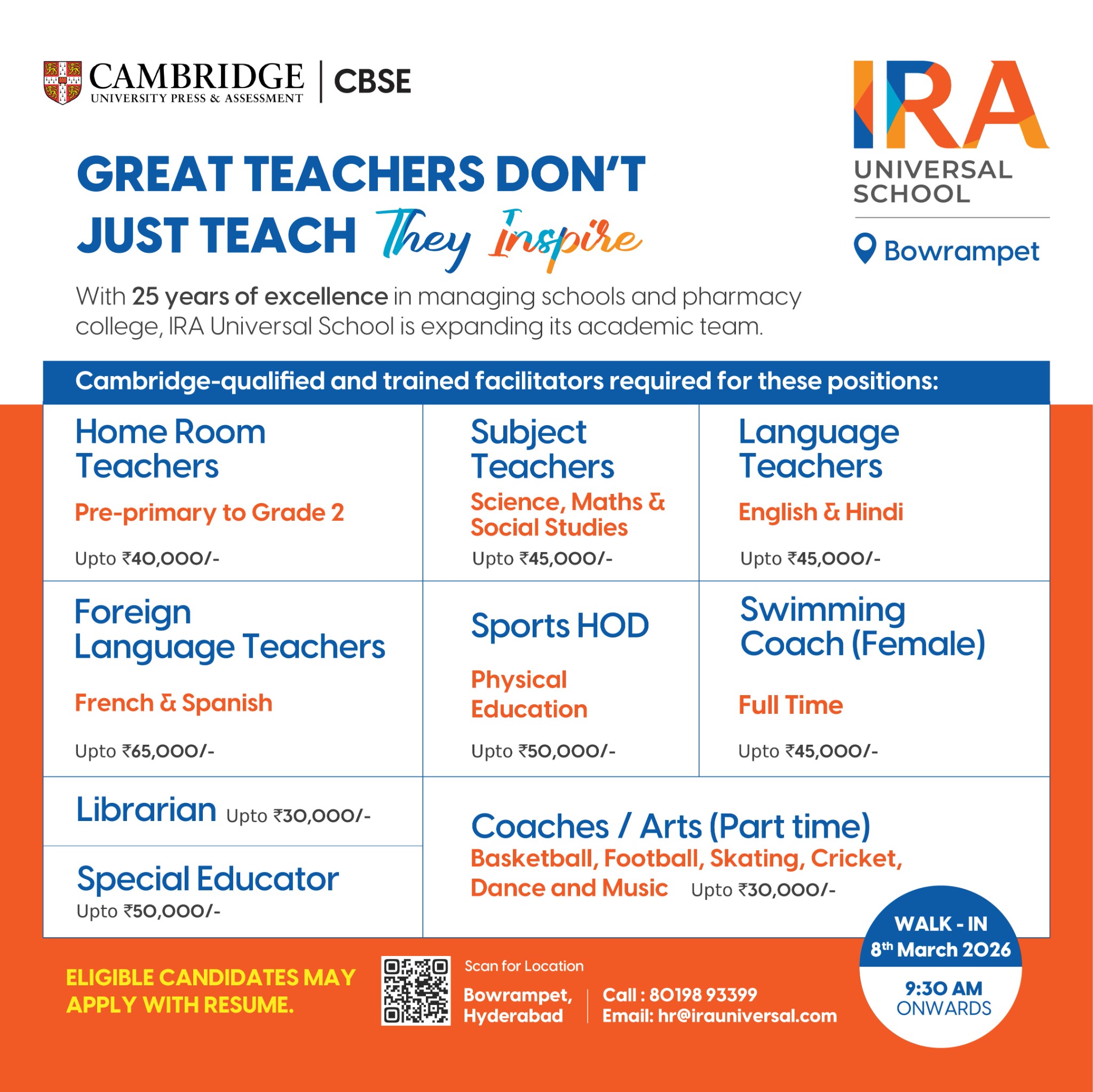 IRA Universal School Facebook ad: We're Hiring
