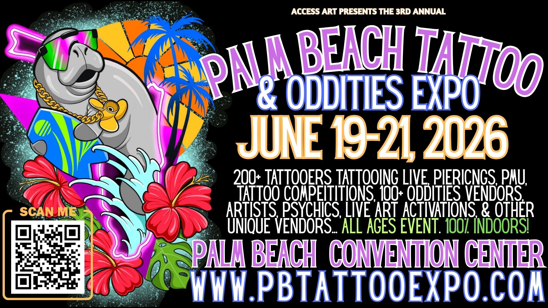 Access Art Florida Facebook ad: Palm Beach Tattoo & Oddities Expo