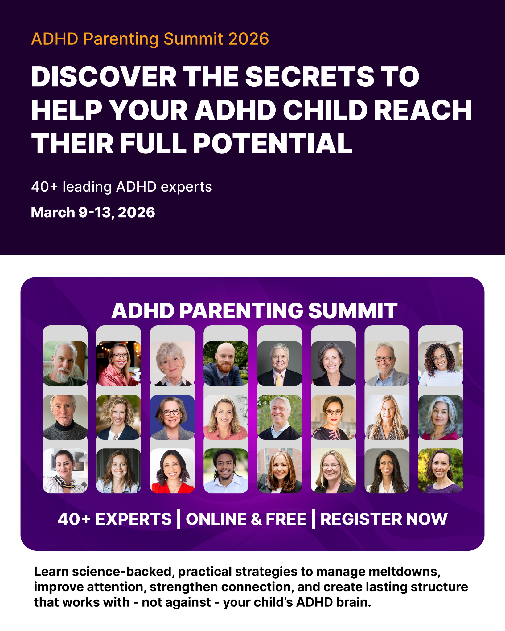 ADHD Parenting Facebook ad: FREE ADHD Parenting Summit