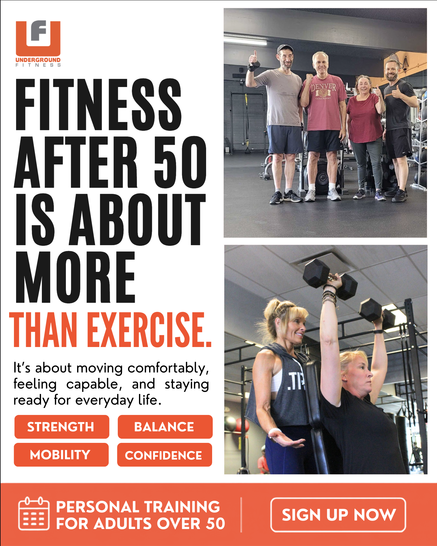 Underground Fitness North Central Phoenix Facebook ad: 50+? Build Strength for the Years Ahead.