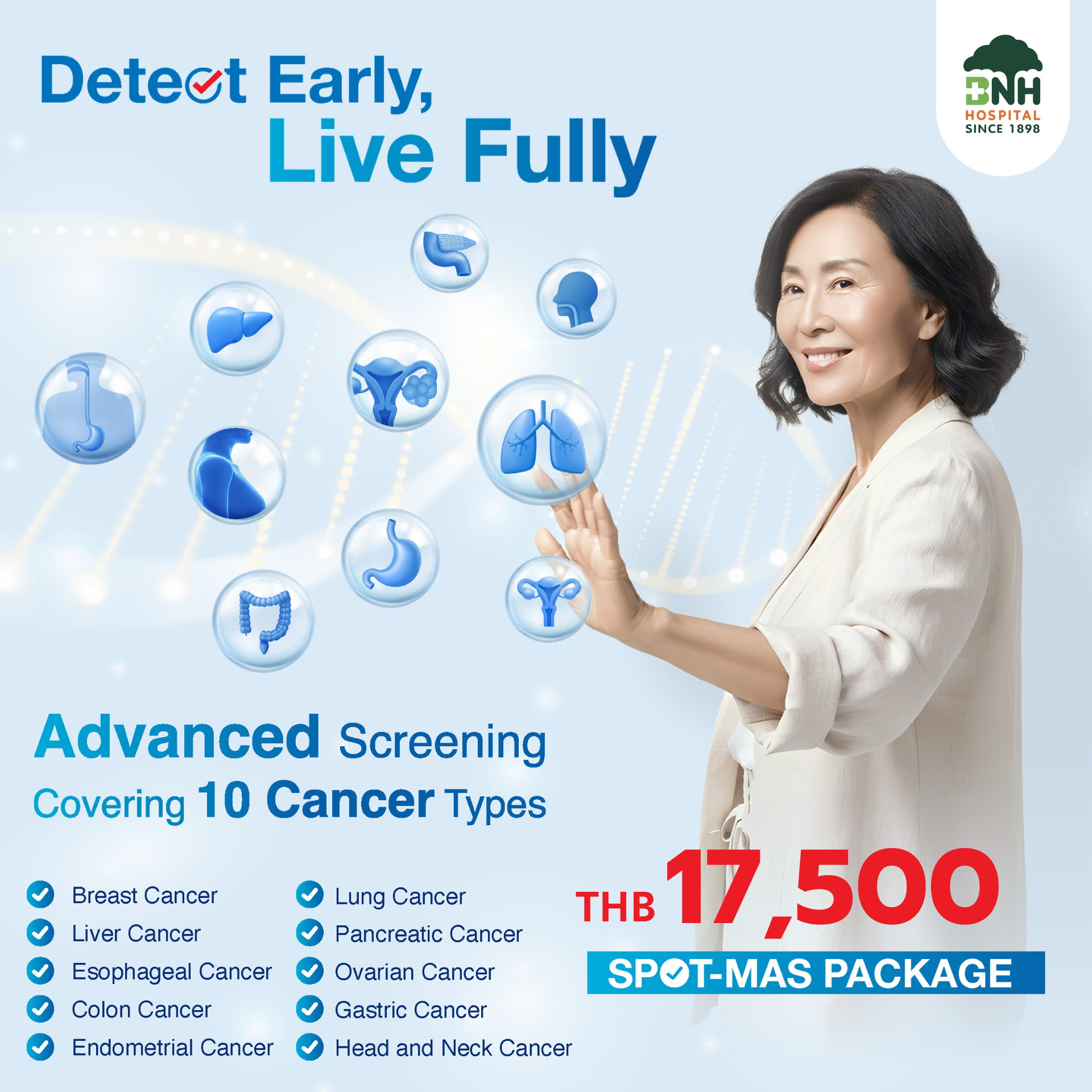 BNH Hospital Facebook ad: Don't Wait for Symptoms: Screening for 10 Cancers Before…