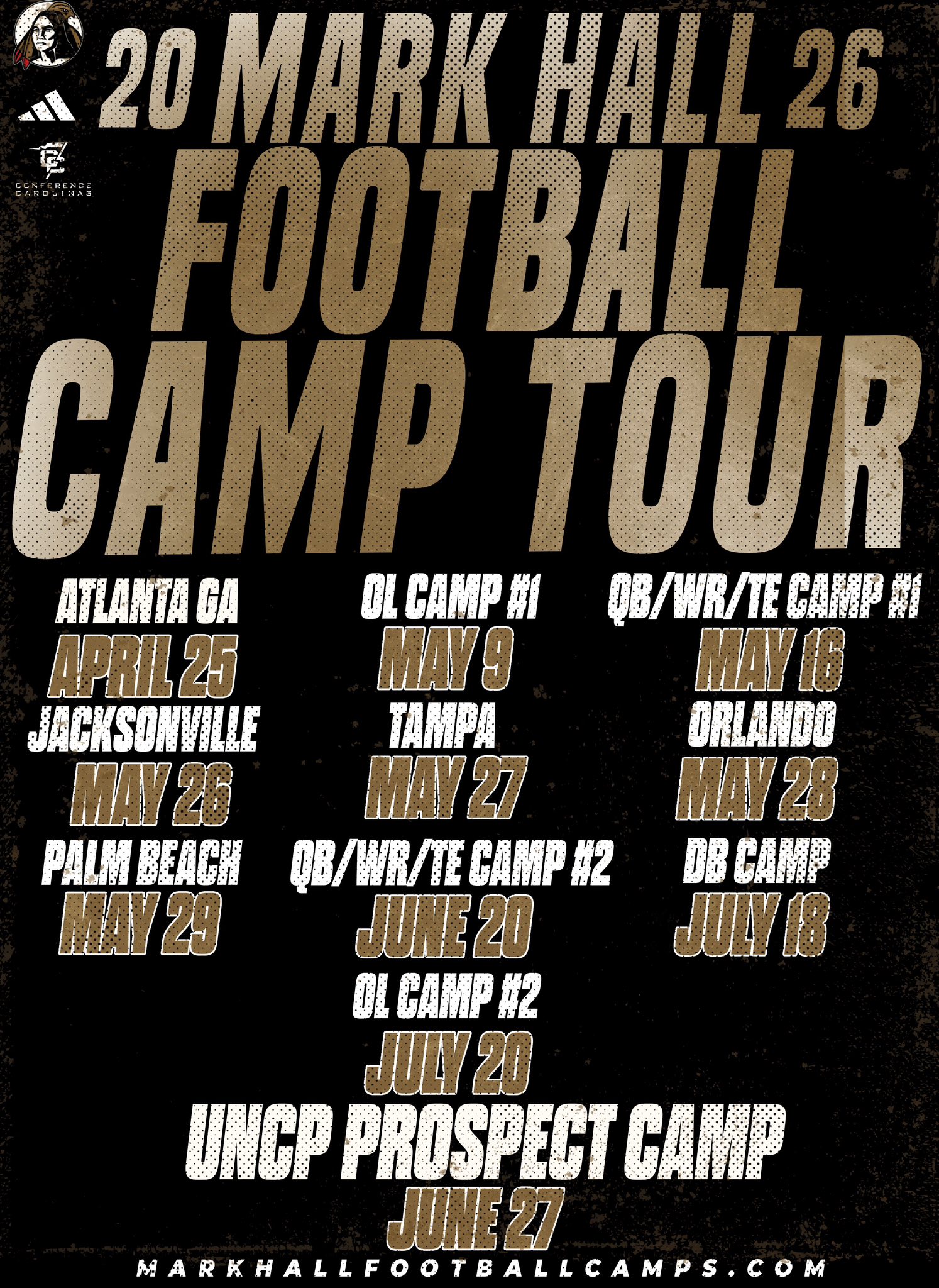 Mark Hall Football Camps Facebook ad: UNCP Football and Mark Hall Football Camps are…