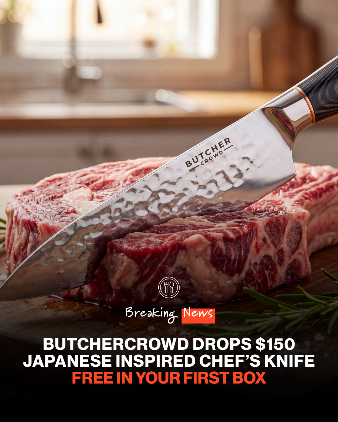 ButcherCrowd Facebook ad: Free $150 Chef's Knife in Your First Box