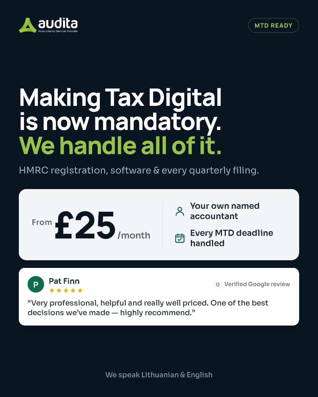 Audita Ltd Facebook ad: MTD Compliance From £25/Month
