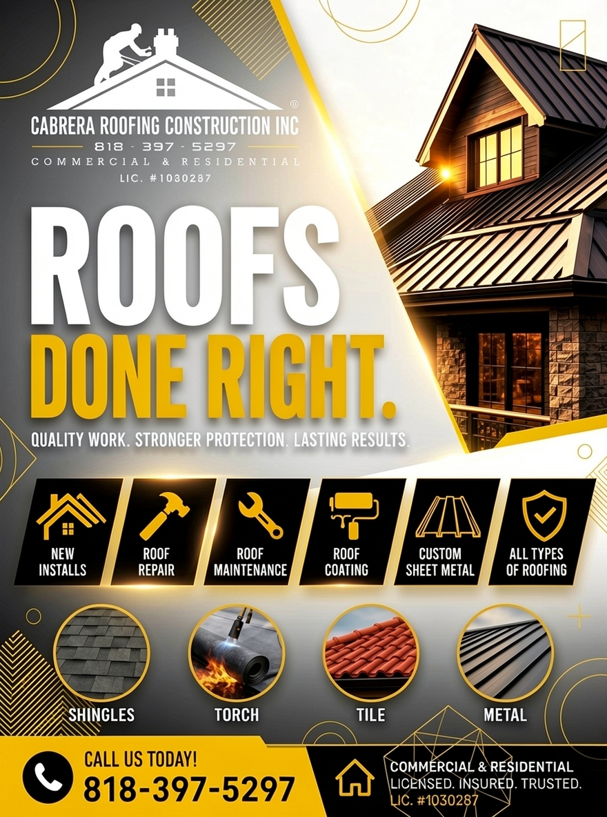 Cabrera Roofing Construction Inc Facebook ad: Fire-resistant. Long-lasting. Built for California.