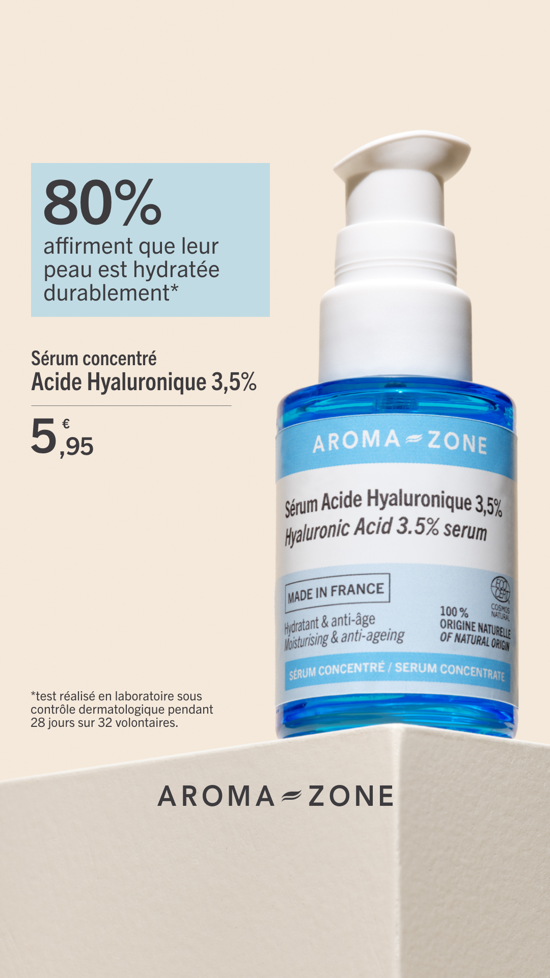 Aroma-Zone Facebook ad: Sérum concentré d'Acide hyaluronique 3,5%