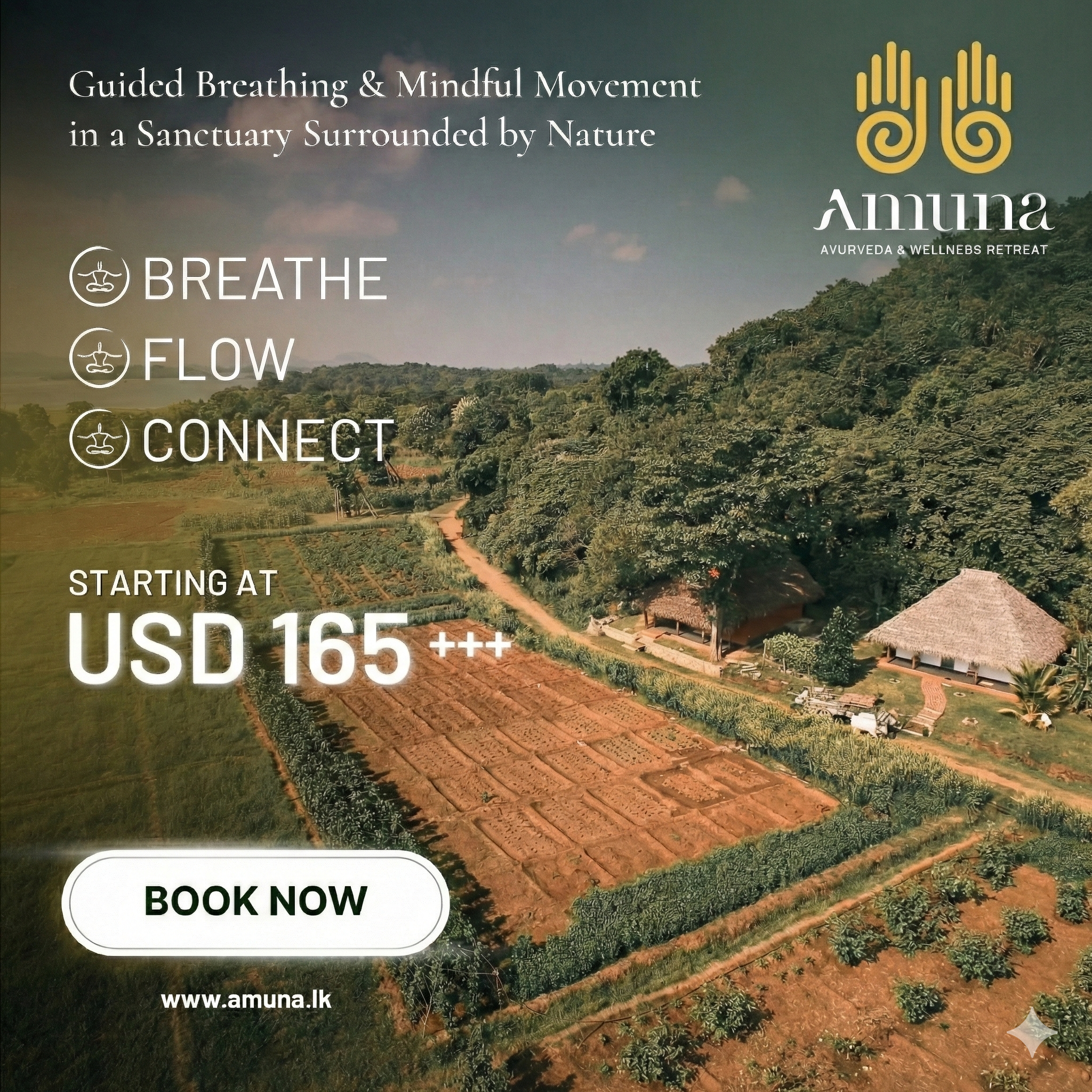 Amuna Ayurvedic and Wellness Retreat Facebook ad: Stay, Heal & Reconnect