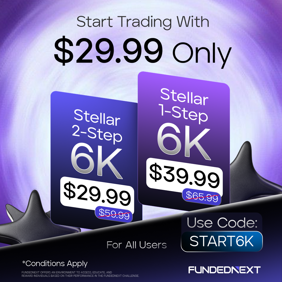 FundedNext Facebook ad: Enjoy FundedNext Stellar 6K Starter Offer.