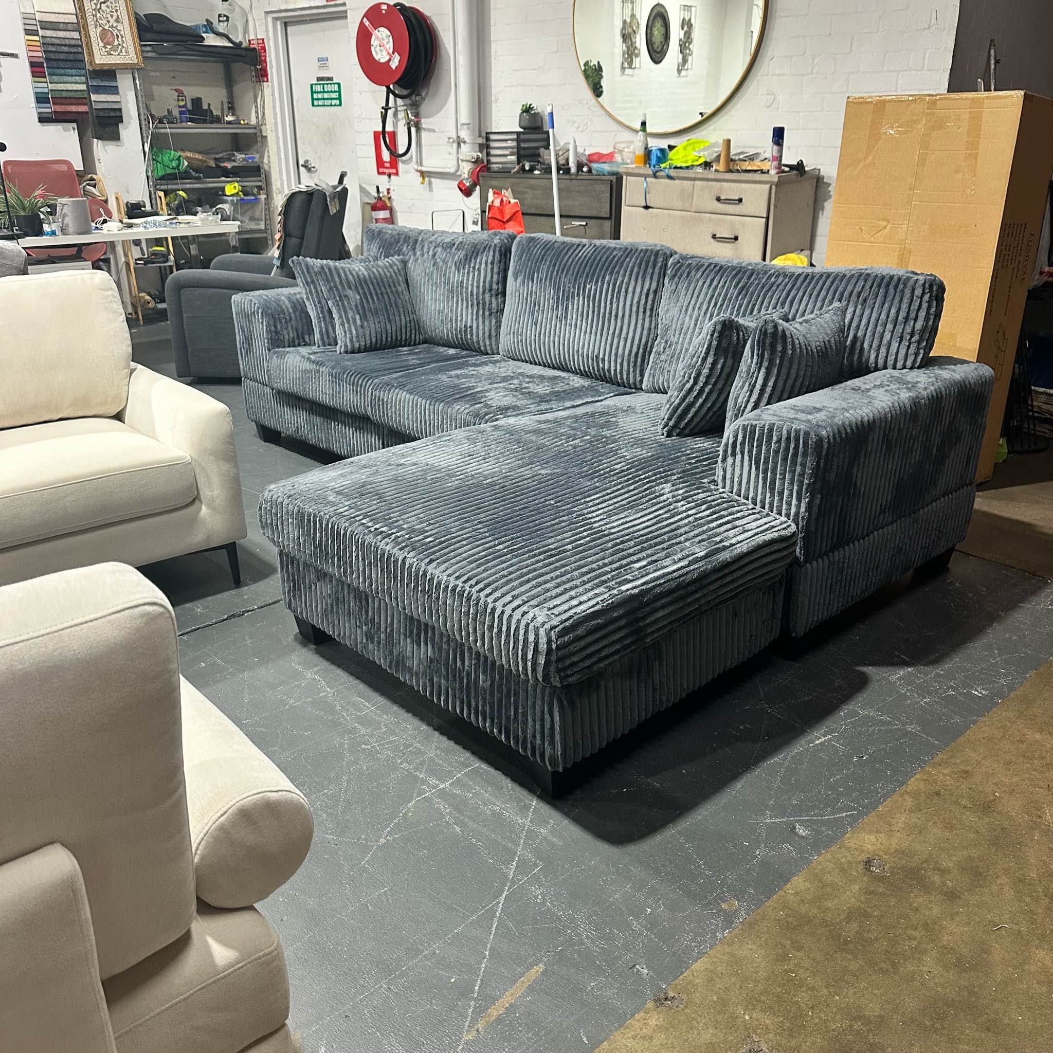 Khurshed Mustafoyev Facebook ad: BRAND NEW LUXURY CORDUROY L-SHAPE SOFA! IN STOCK READY TO GO