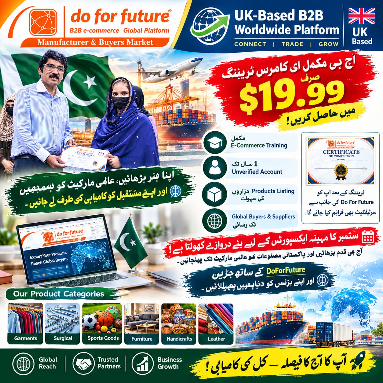 Do For Future Sialkot Authorized Partner Facebook ad: ستمبر ایکسپورٹ سیزن, آج کا قدم، کل کی…