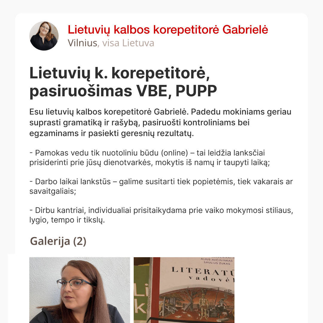Matematikos Korepetitorė Justina Facebook ad: Išankstinė registracija