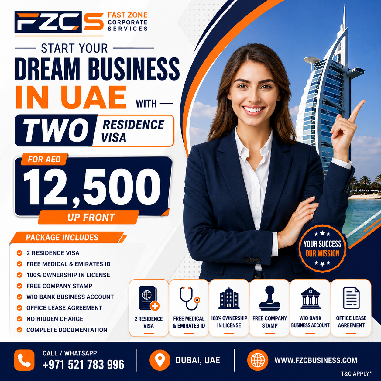FZCS Visa Services Facebook ad: Start Your Business in the UAE with FZCS!