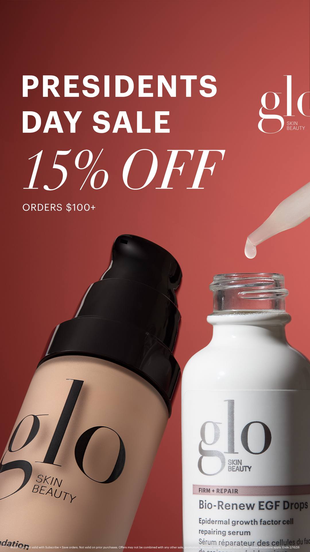 Glo Skin Beauty Facebook ad from Feb 14, 2026