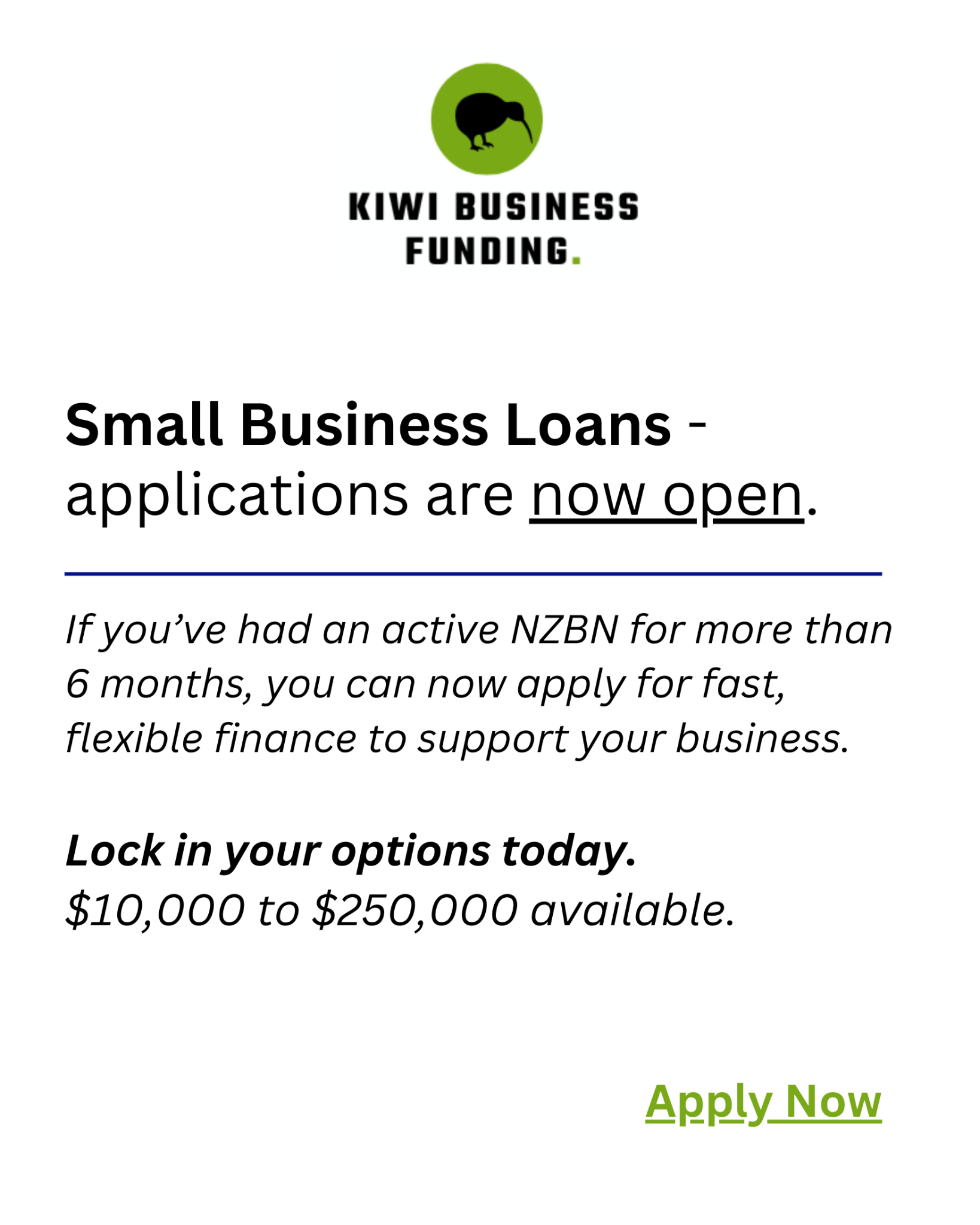 Kiwi Business Funding Facebook ad: Up To $1mill in Finance For NZ Business Owners