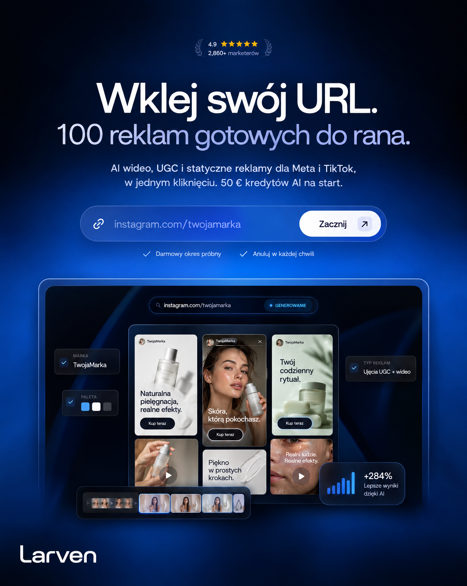 Larven AI Facebook ad: 100 reklam w jedna noc