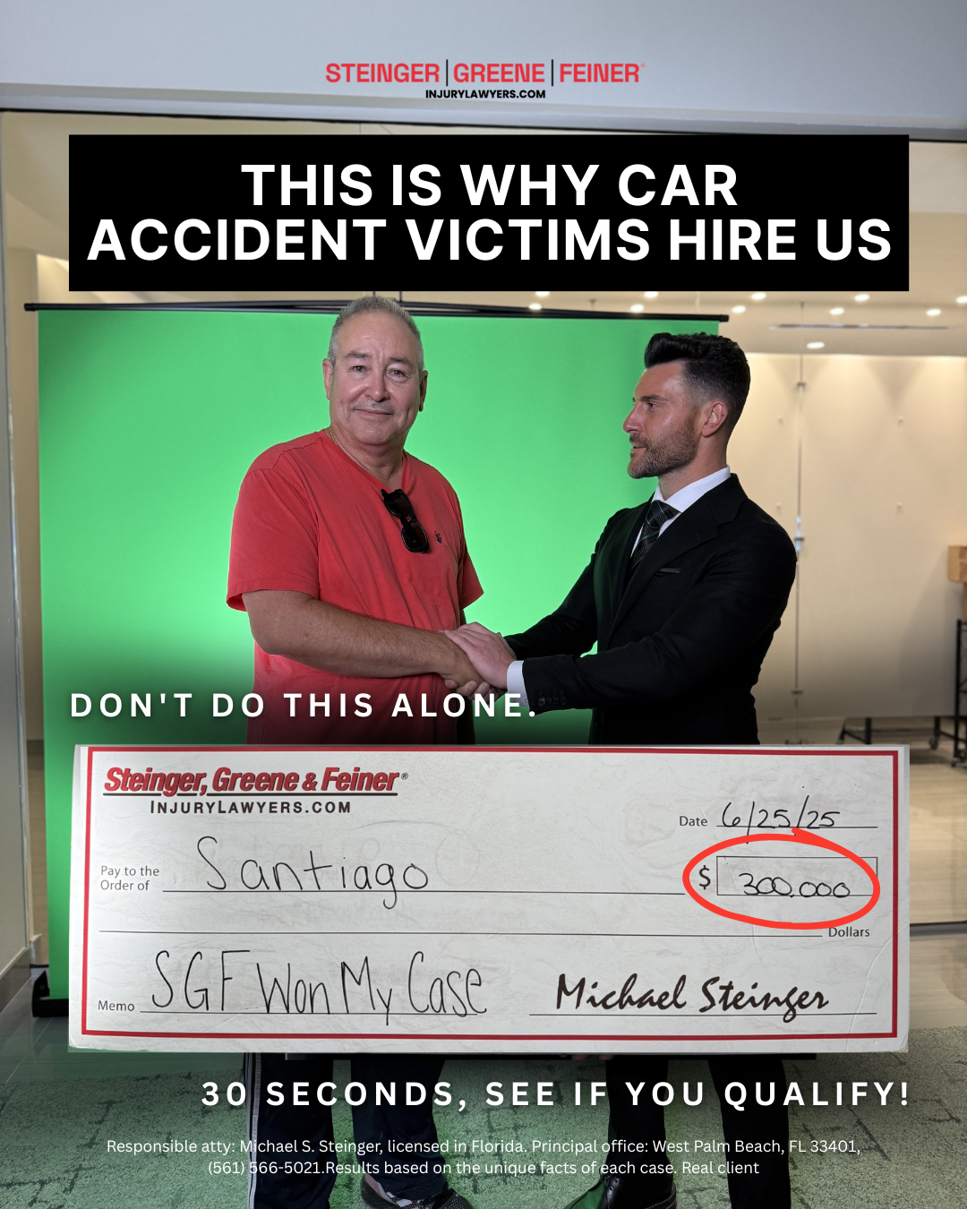 Steinger, Greene & Feiner Injury Lawyers Facebook ad: See if you have a case today!