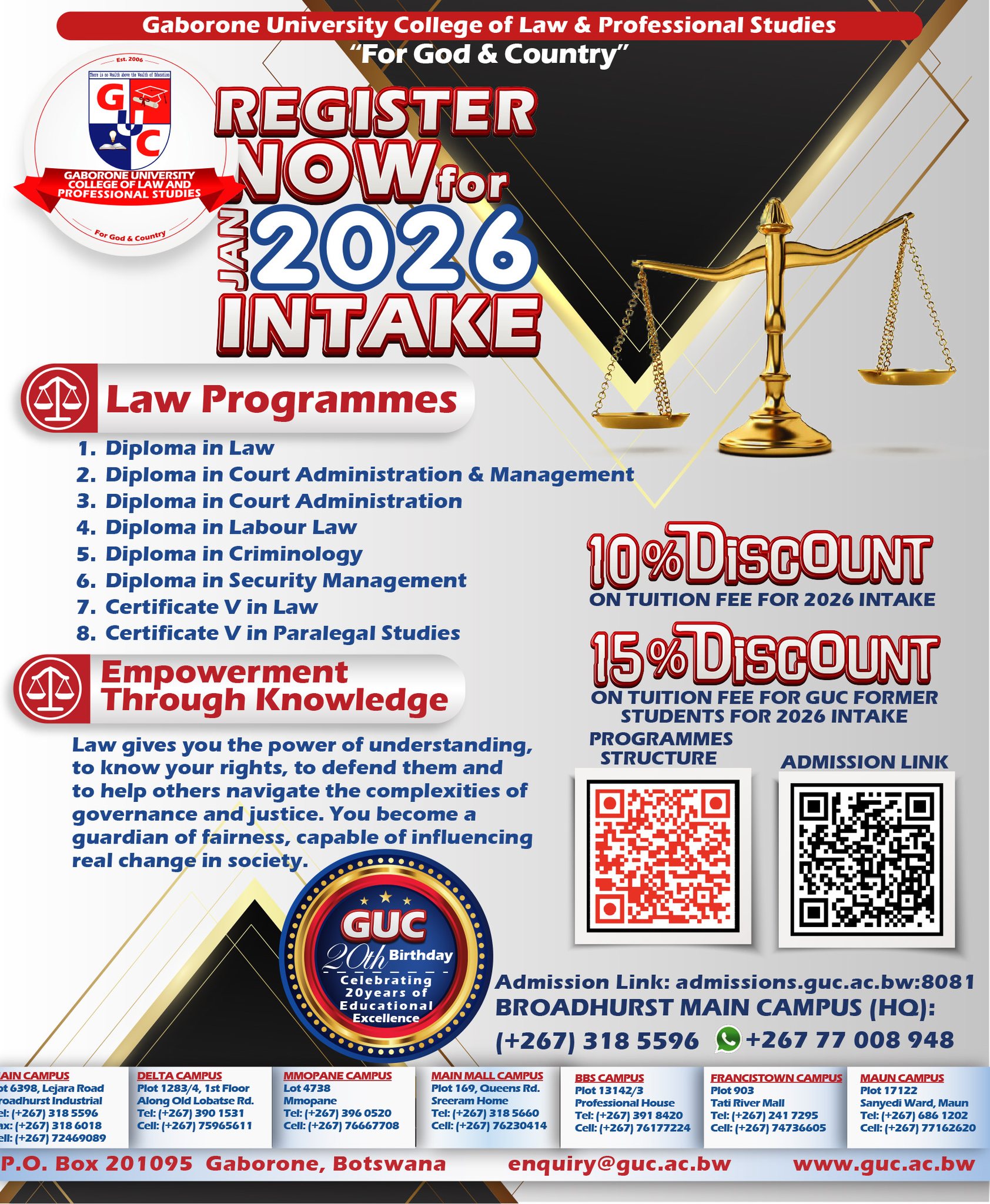 Gaborone University College of Law & Professional Studies Facebook ad
