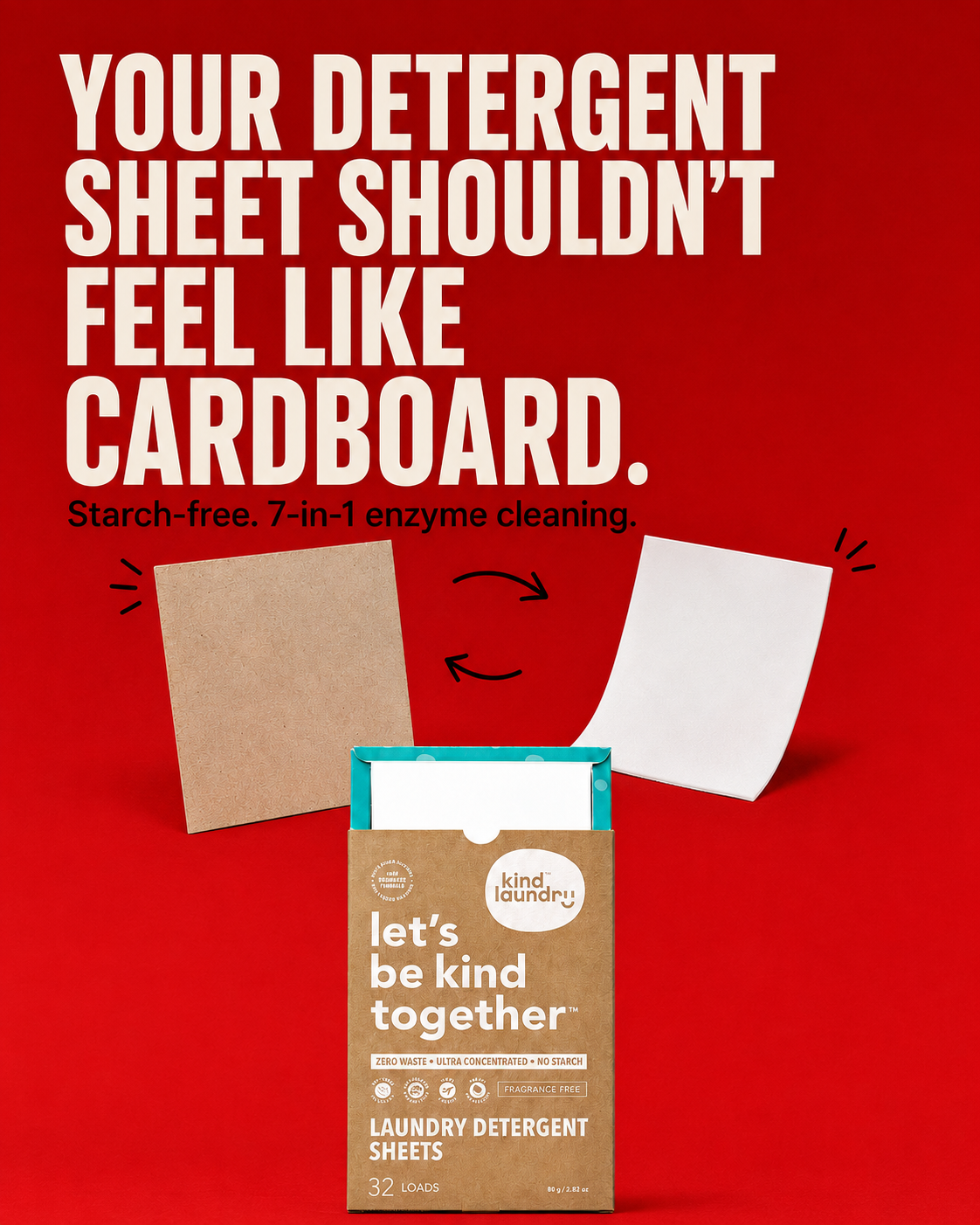 Kind Laundry Facebook ad: No starch. No residue. No coated feeling.