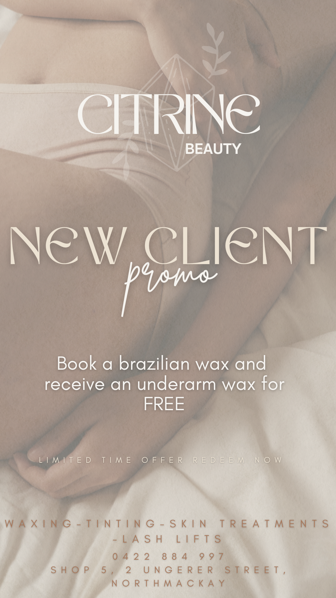 Citrine Beauty Facebook ad: New clients book here
