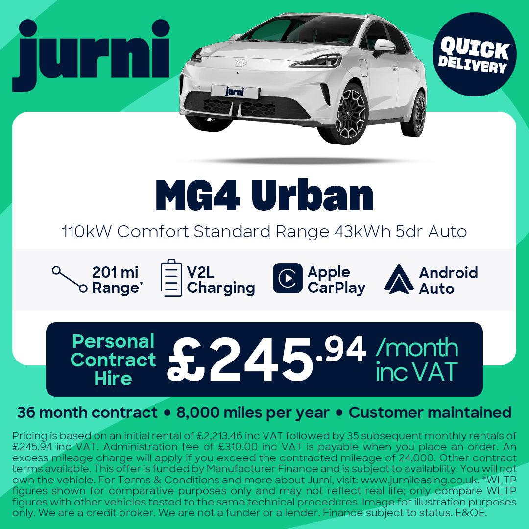 Jurni Leasing Facebook ad: MG MOTOR UK MG4 URBAN HATCHBACK 110kW Comfort Standard…