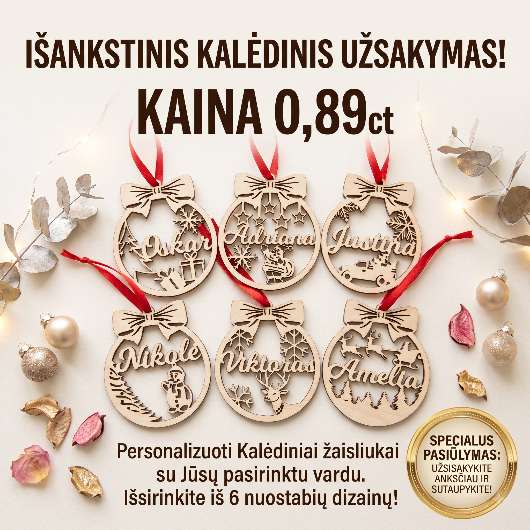 Graviteka.lt Facebook ad: Išankstinė Kalėdų akcija: Personalizuoti žaisliukai tik…
