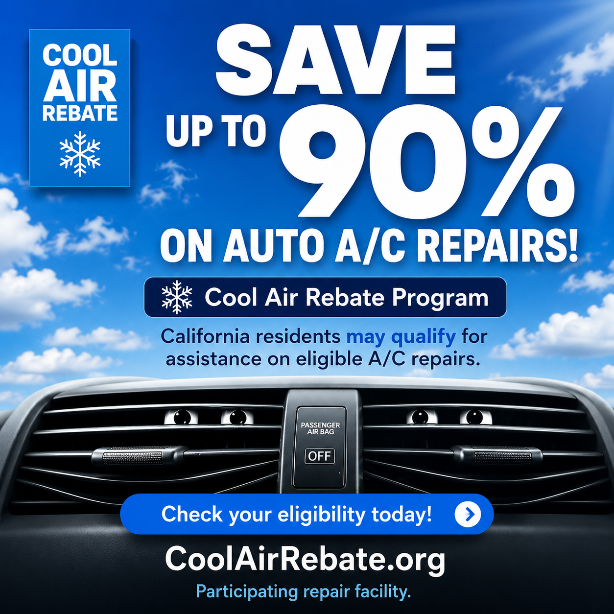 Crown City Tire Auto Care Facebook ad: California drivers may qualify for assistance toward…