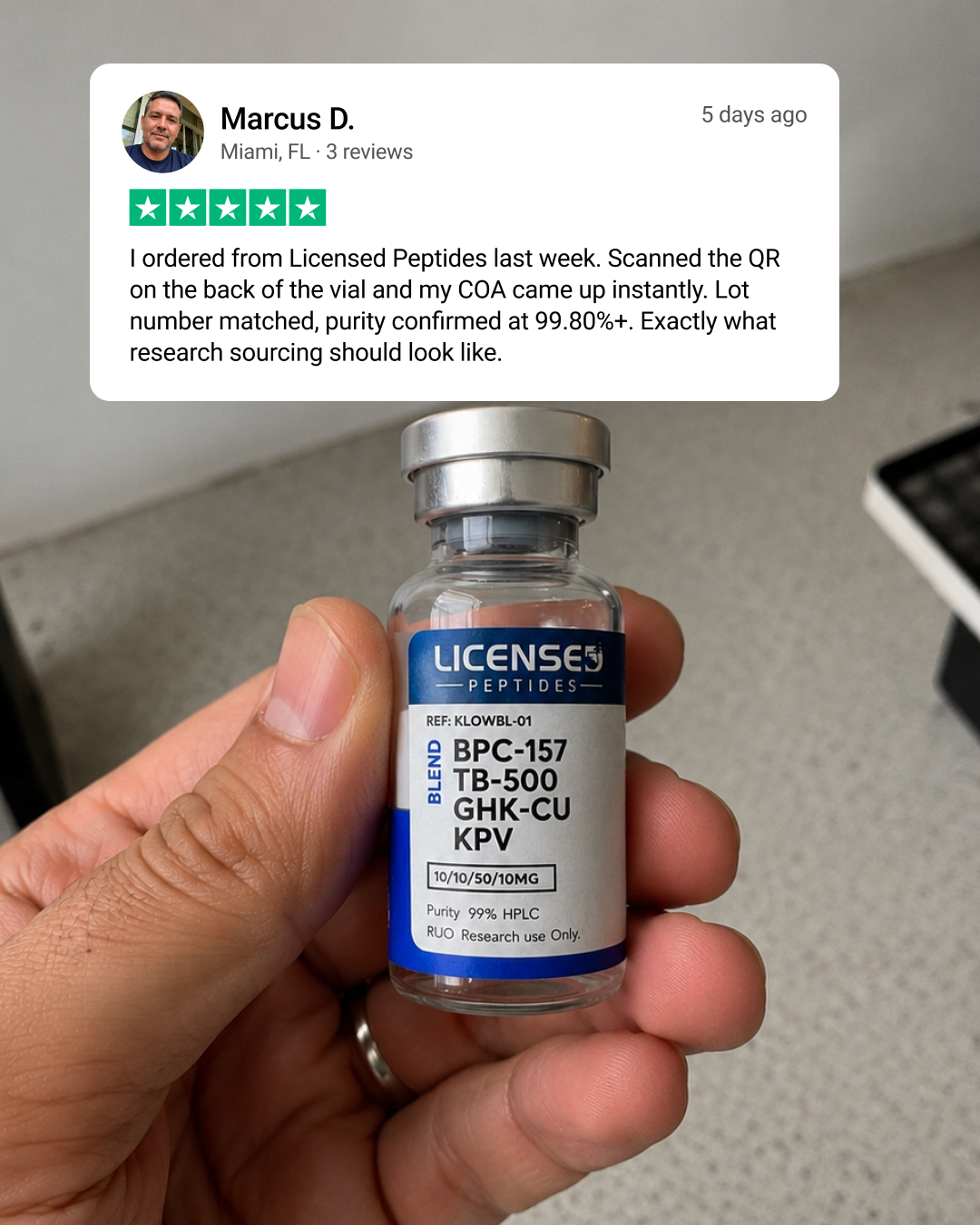 Licensed Peptides Facebook ad: Don't Trust. Verify Us.
