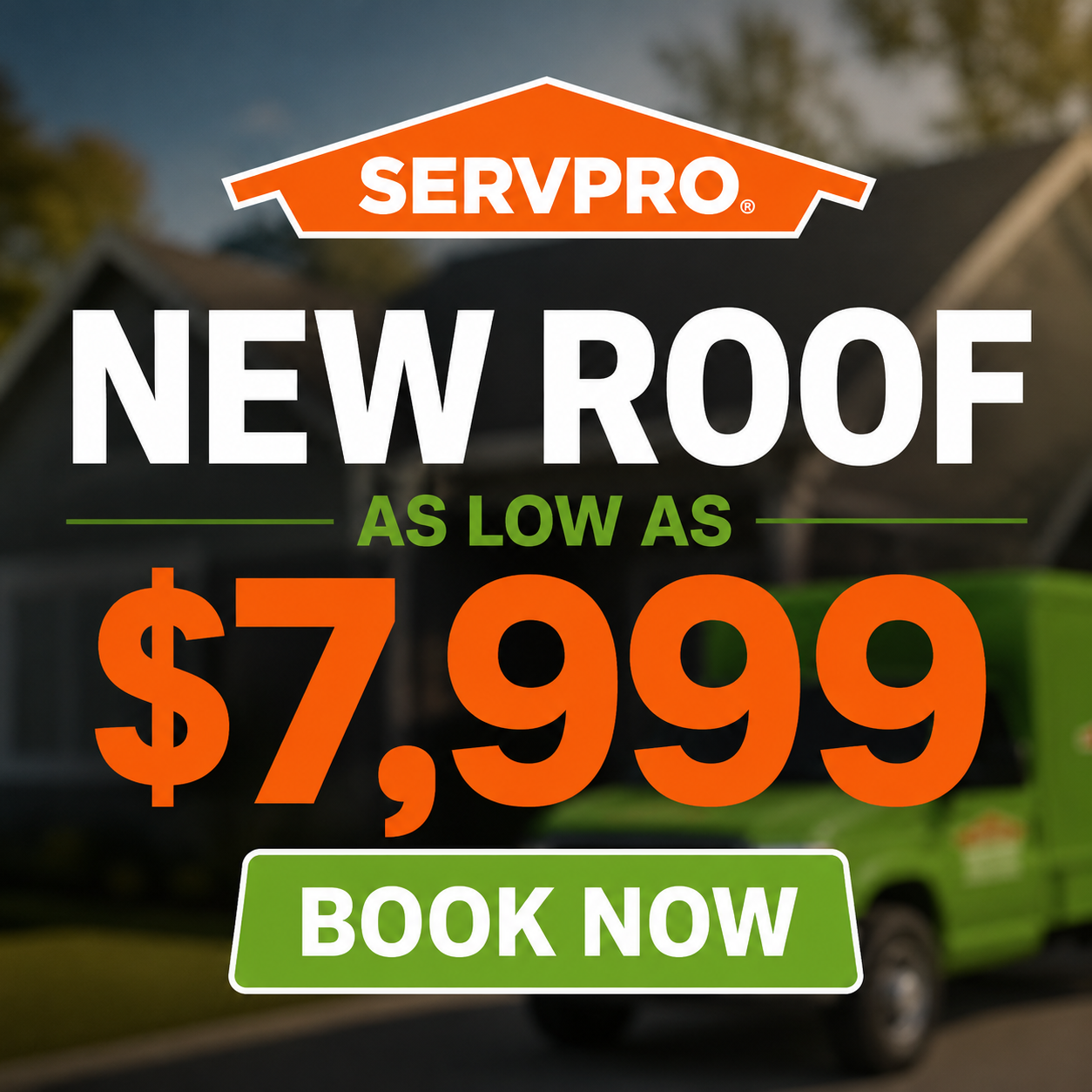 Servpro Team Ray in Wisconsin Facebook ad: Get Your New Roof For As Low As $7,999!