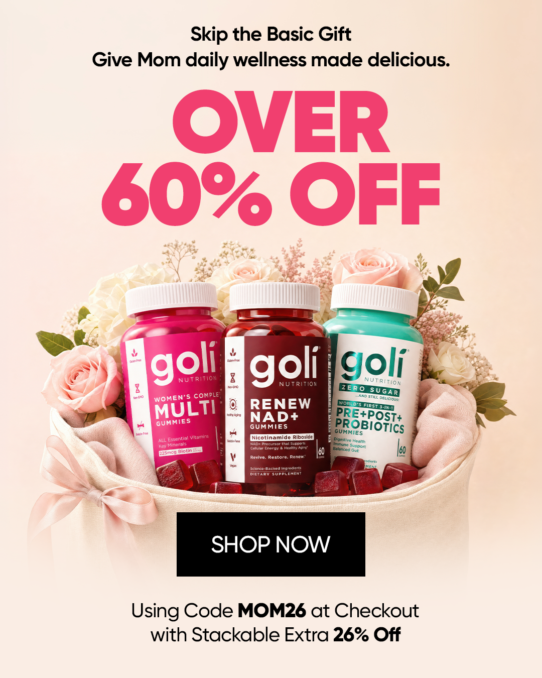 Goli Facebook ad: Use code 'MOM26' now! Offer ends soon!