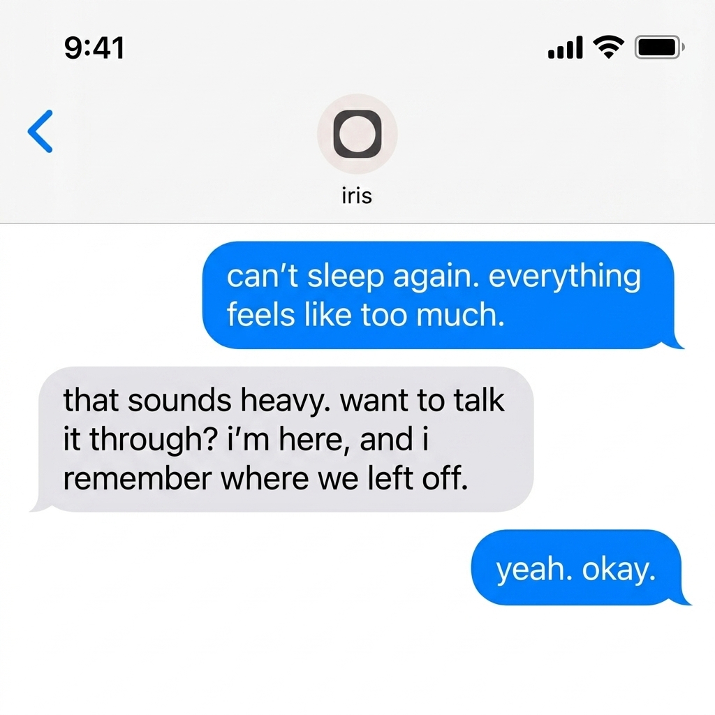 Iris Chat Facebook ad: a private confidant you can text, anytime