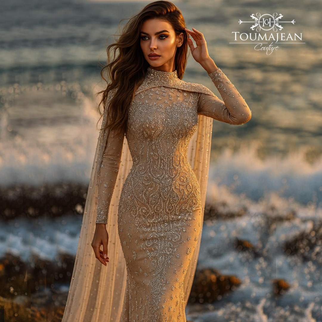 Toumajean Couture Facebook ad: Draped in royal gold, this mermaid gown stuns…