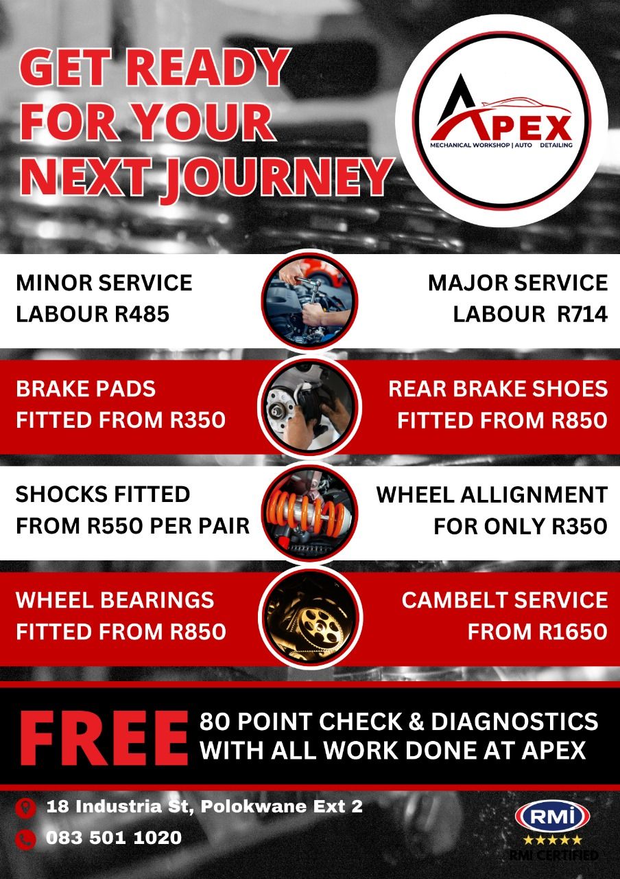 Apex Mechanical Workshop & Auto Detailing Facebook ad: Great specials! Book a Service or Mechanical repair…