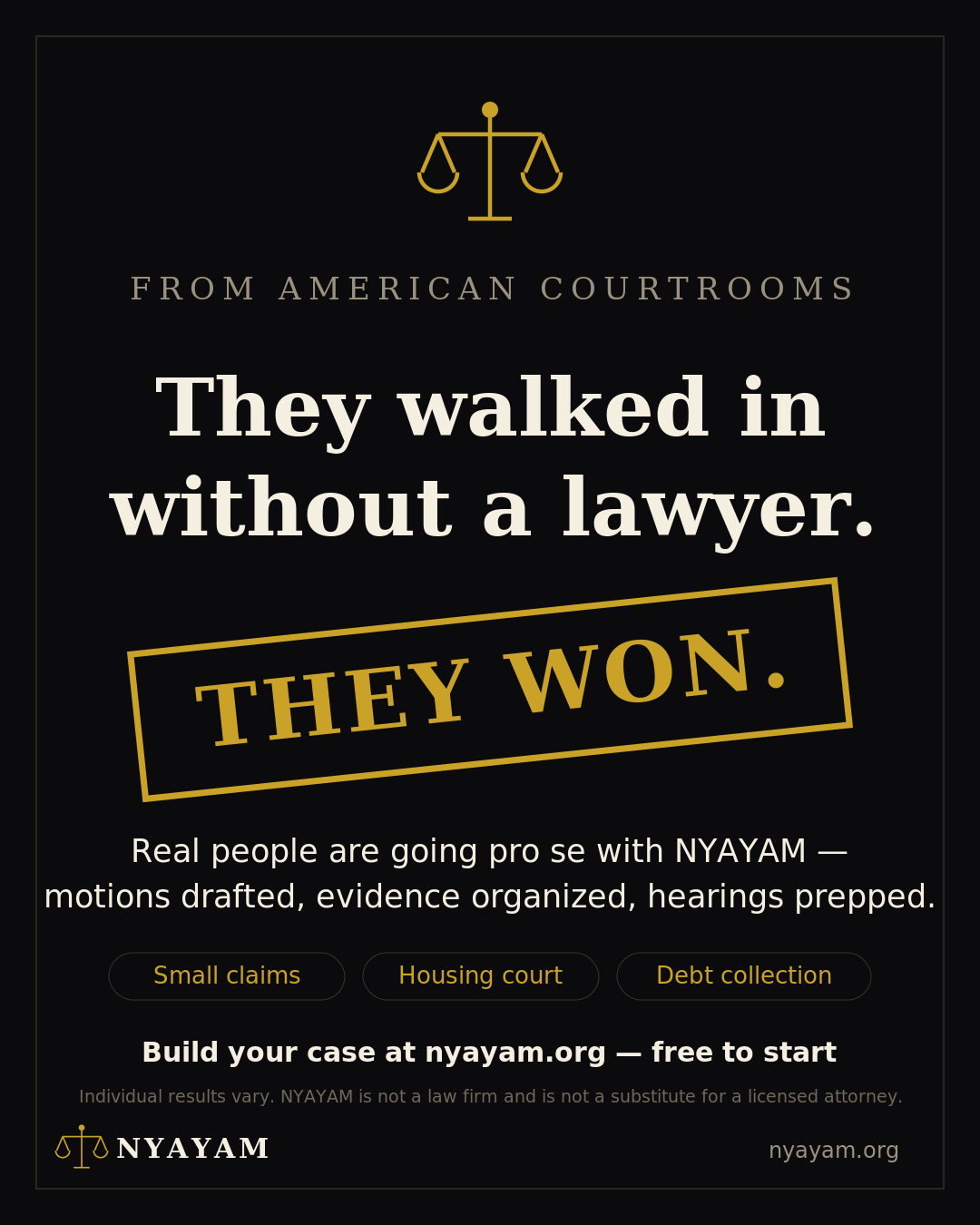 Wozart Facebook ad: They went pro se. They won.