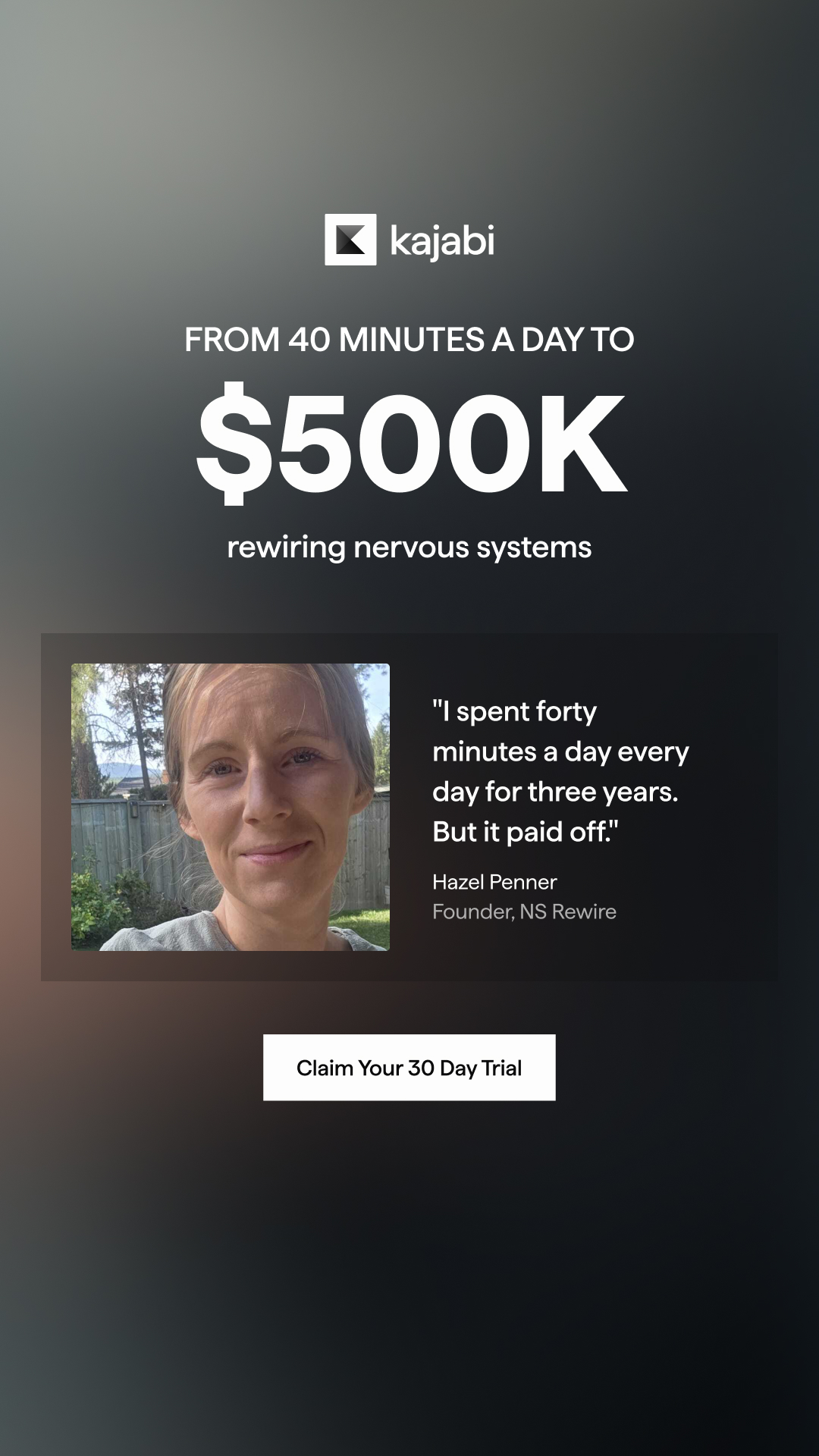 Kajabi Facebook ad: Start Your 30-Day Free Trial Today
